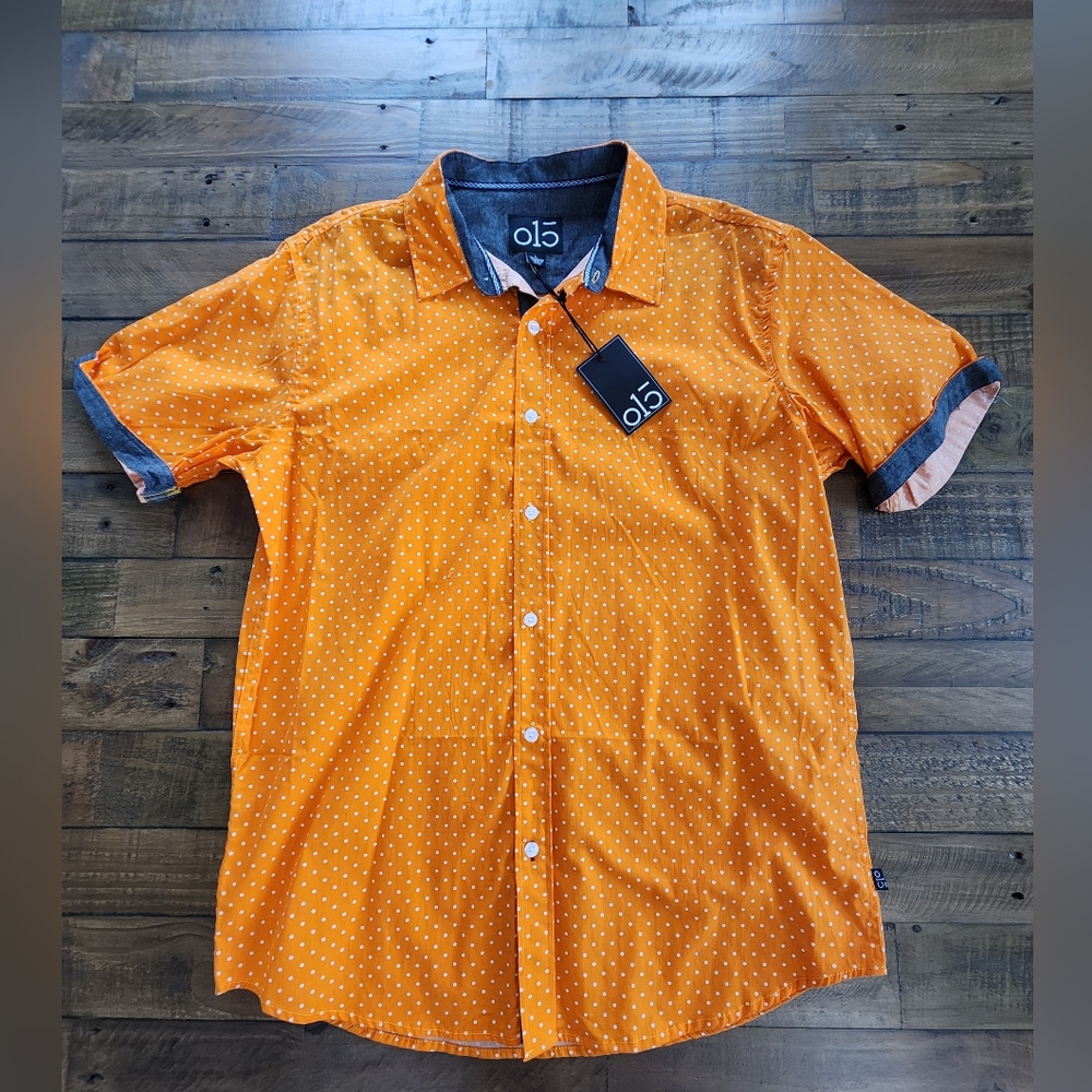 Orange polka dot button down